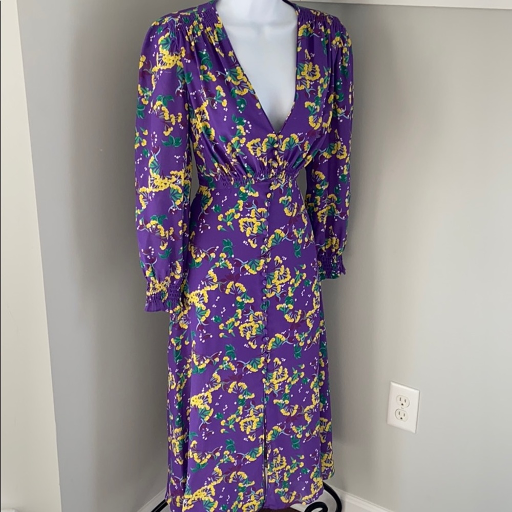 Saloni Sweet Peas Purple Midi Button Dress…